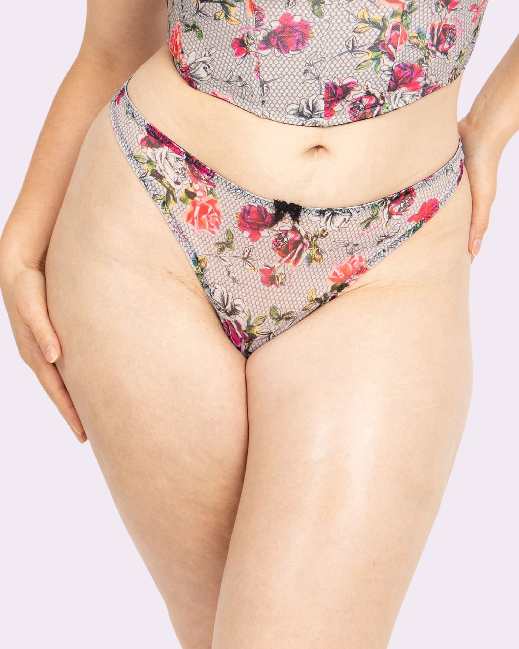 Floral Mesh Thong - Low Rise Silky Underwear