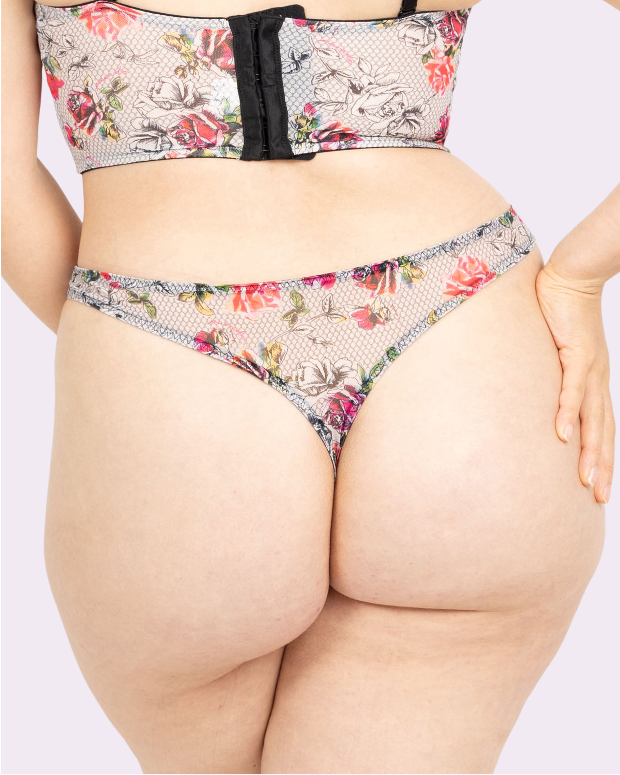 Floral Mesh Thong - Low Rise Silky Underwear
