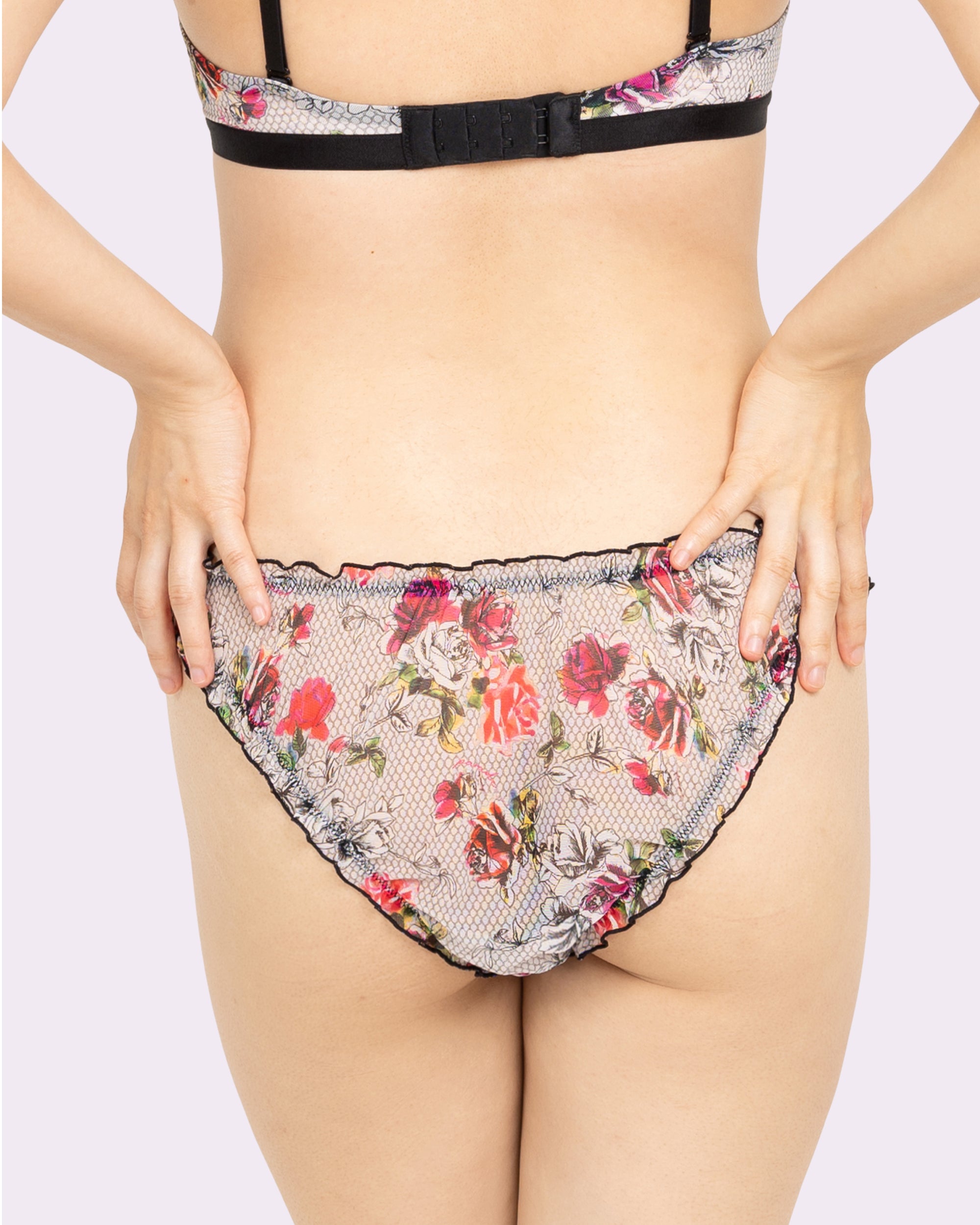Floral Tattoo Silky Mesh Cheeky Underwear