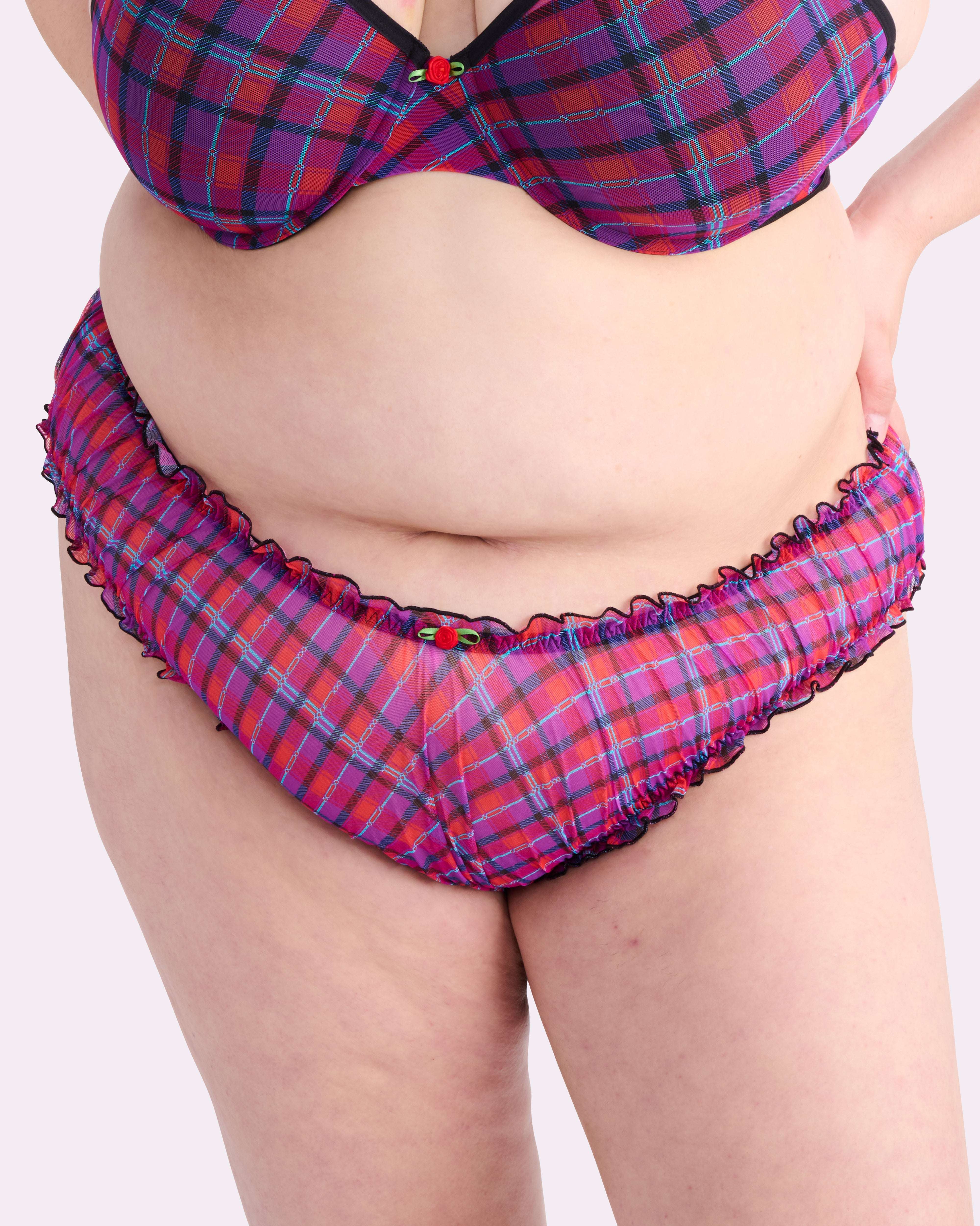 Silky Mesh Cheeky Flutter Shorts - Pop Plaid