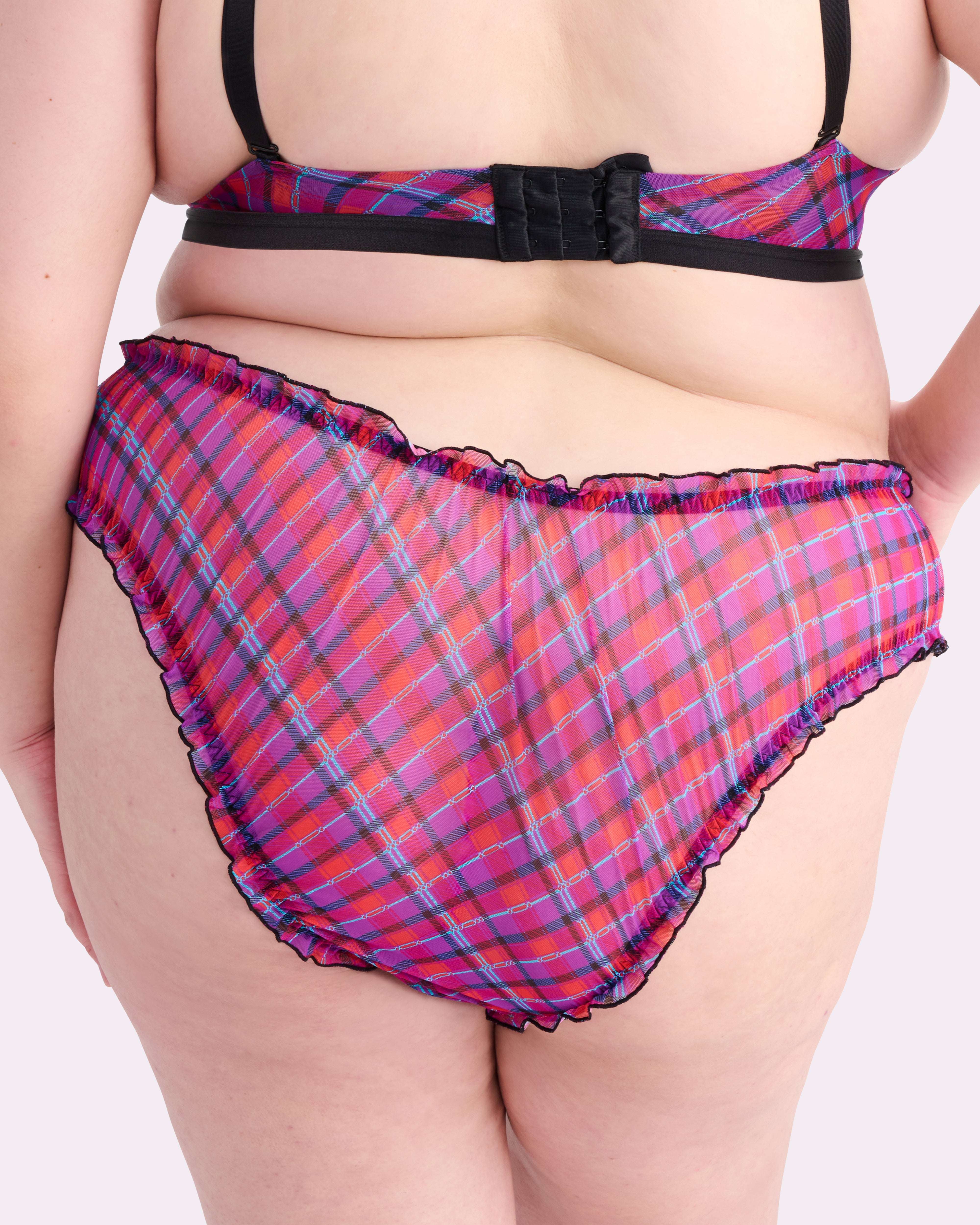 Silky Mesh Cheeky Flutter Shorts - Pop Plaid
