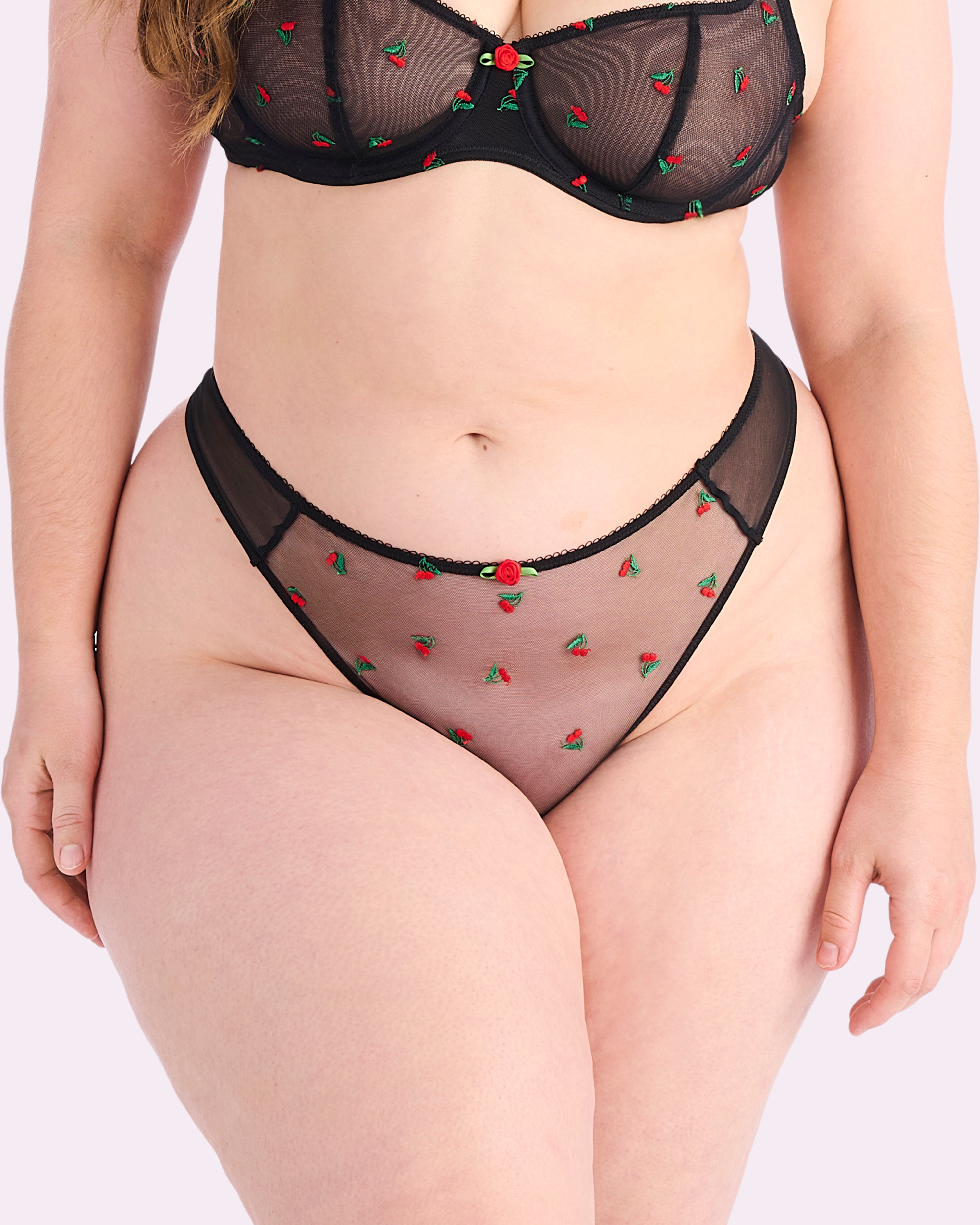 Sweet Cherry Embroidered Mesh Cheeky Underwear