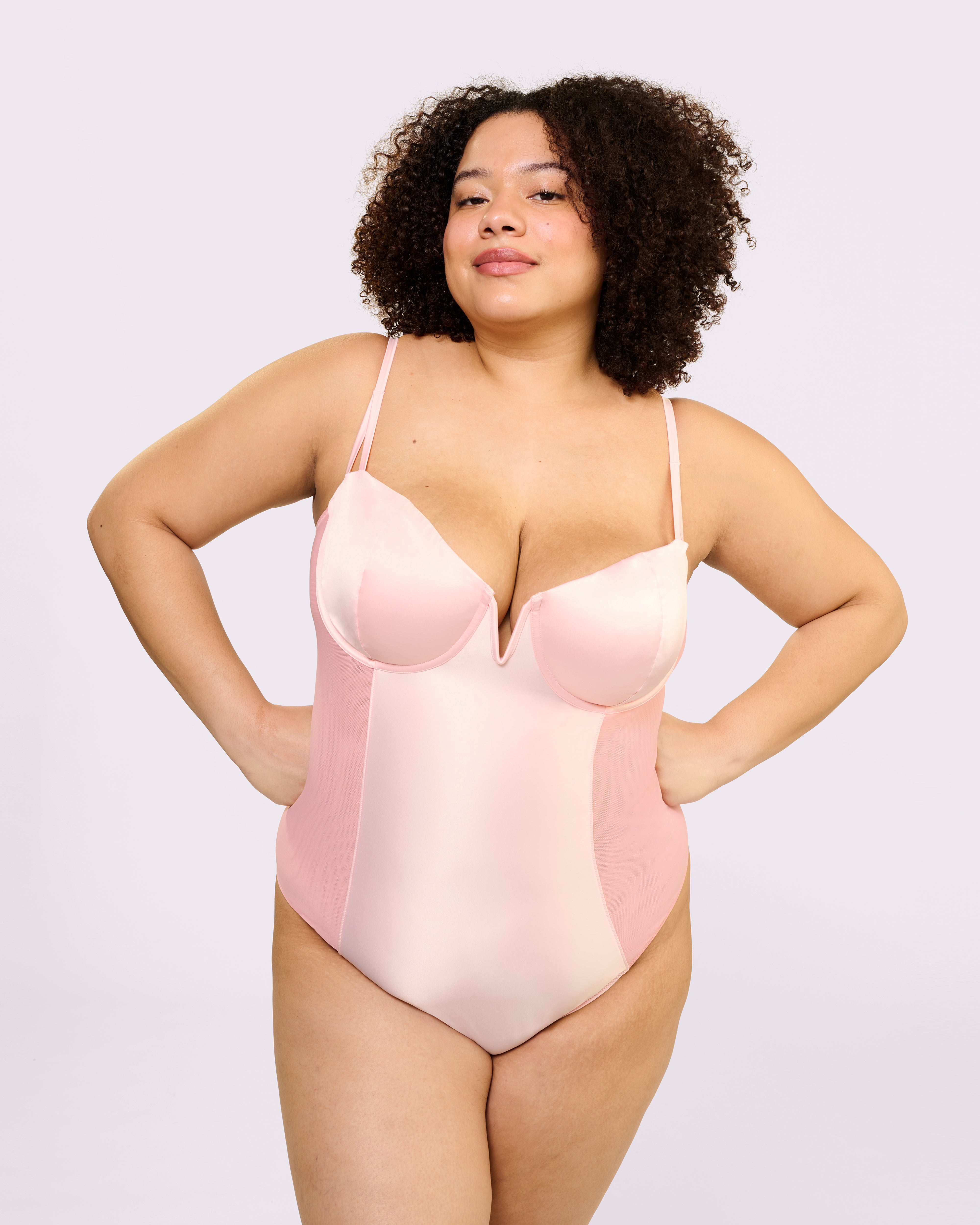 Glow Satin Sheer Sculpt Bodysuit in Pink Sands