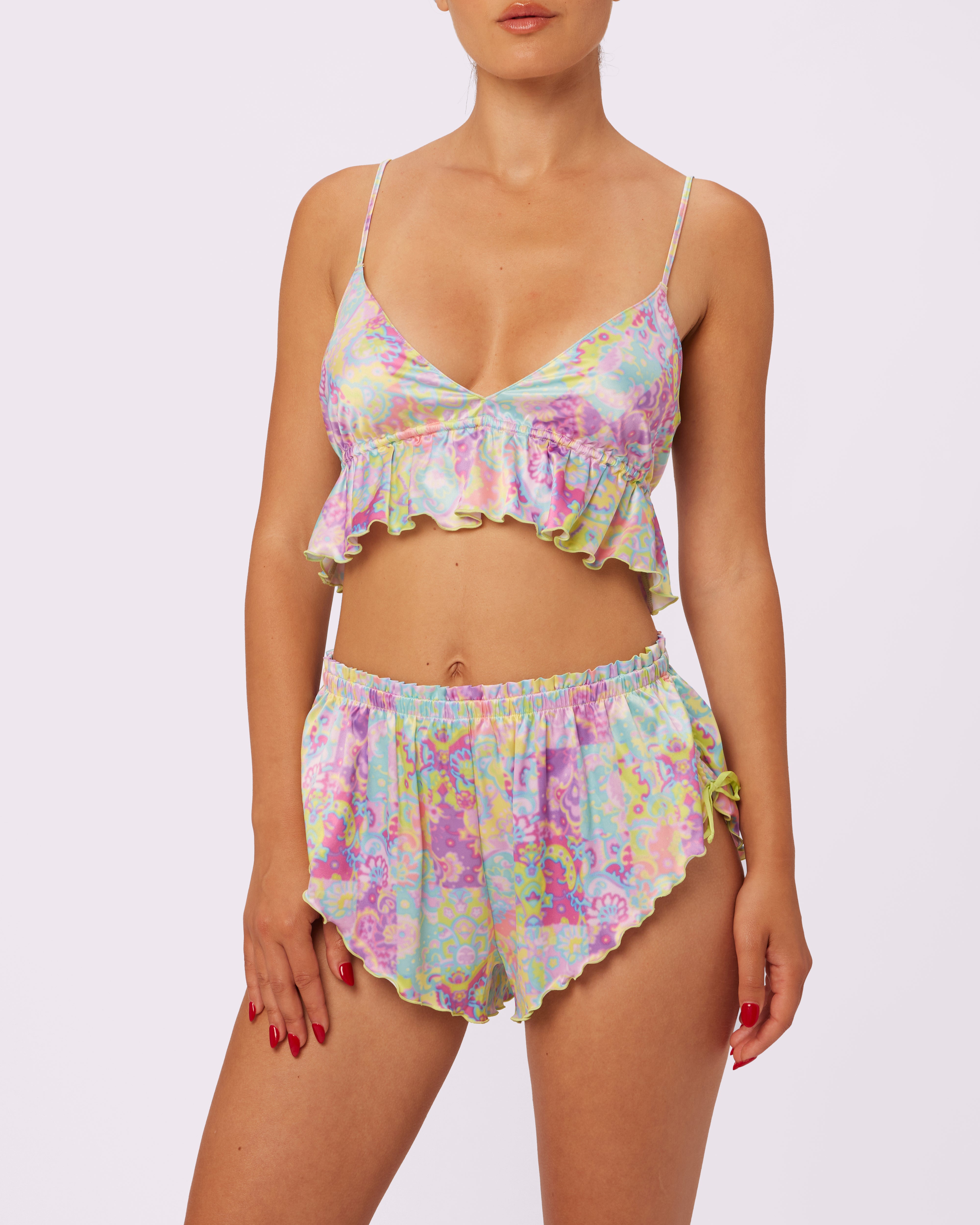 Luxe Satin Flutter Crop Top | Versailles Tie-Back