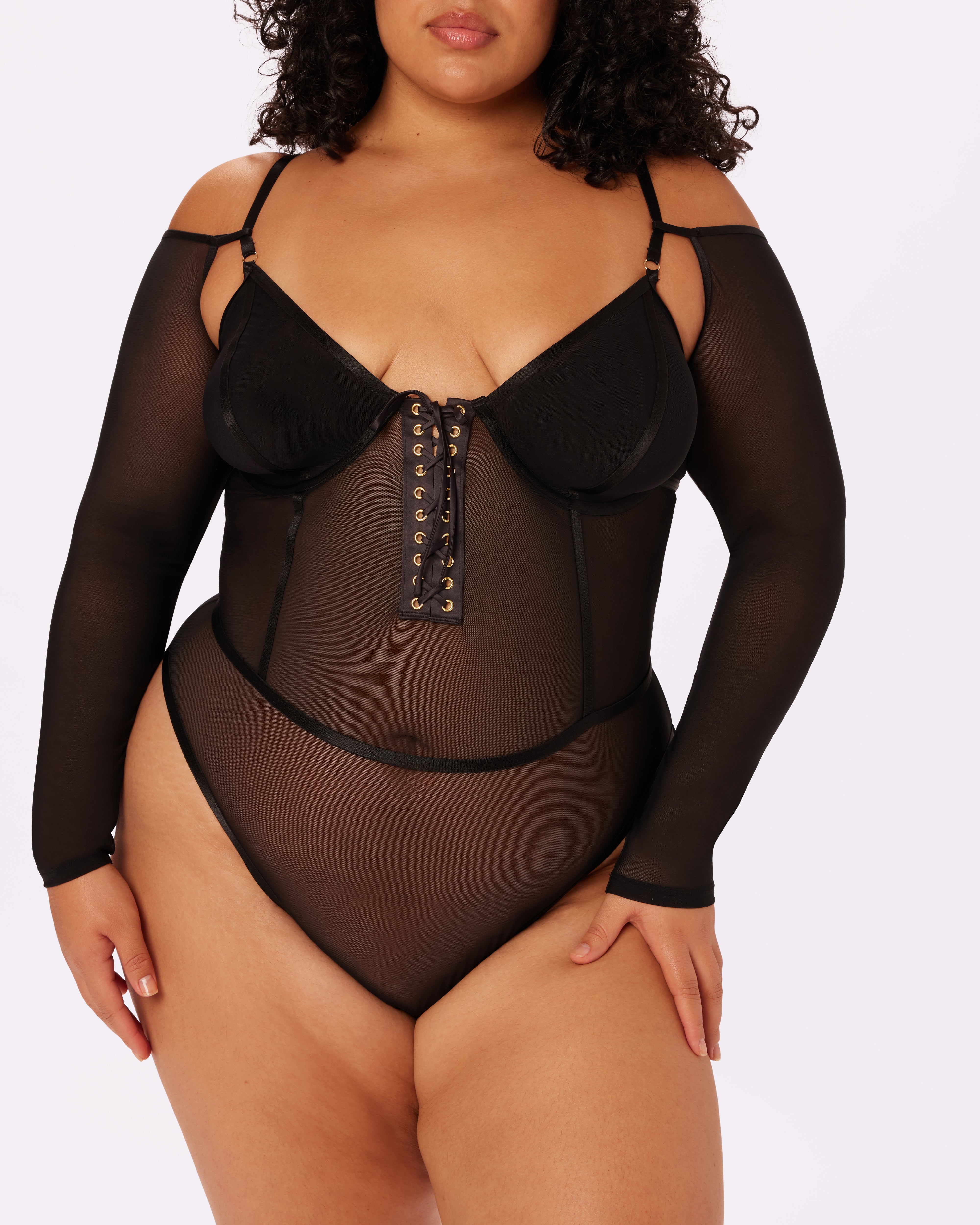 Silky Mesh Sheer Bodysuit - Convertible Sleeve Design