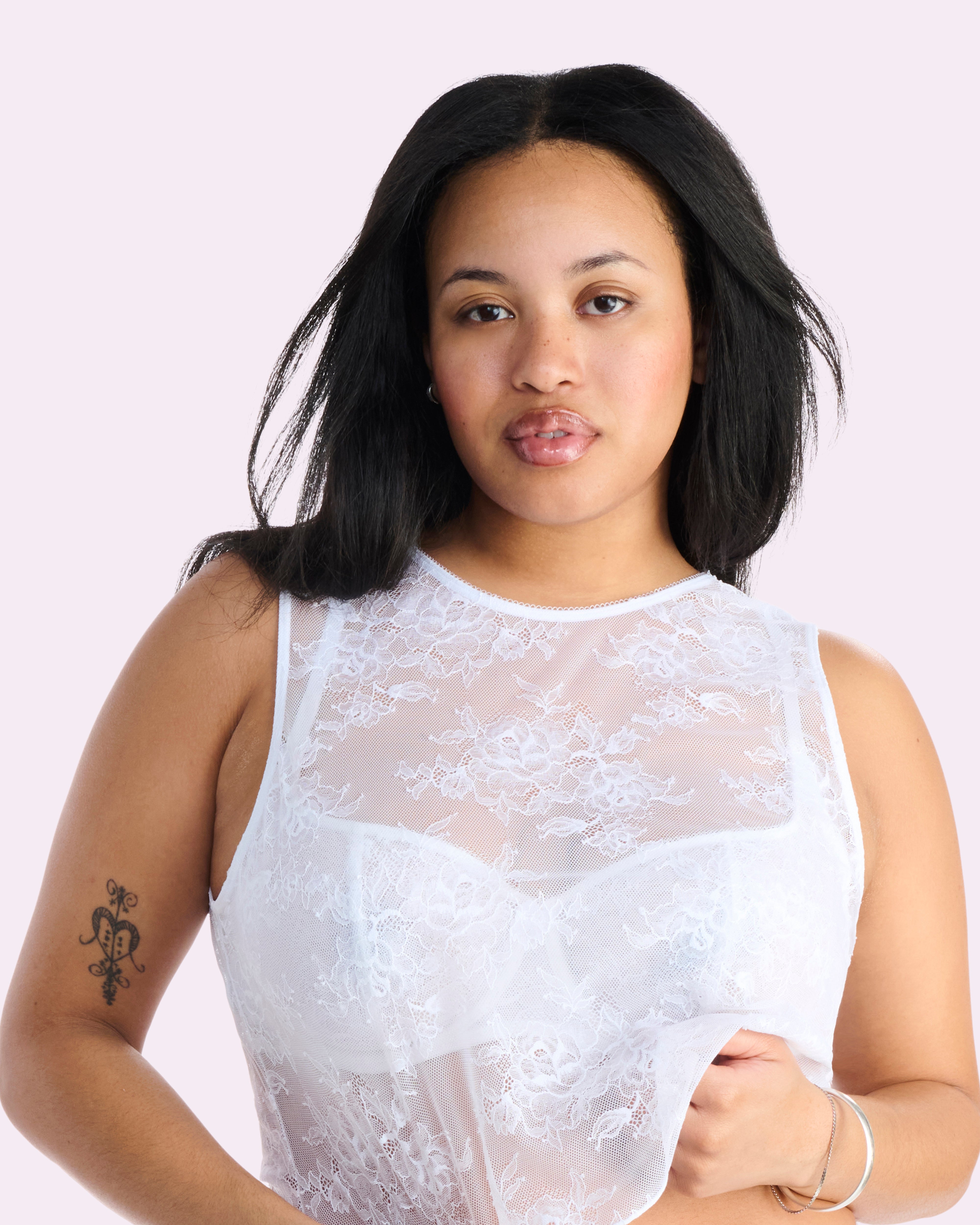 Bright White Lace Tank Top for Women