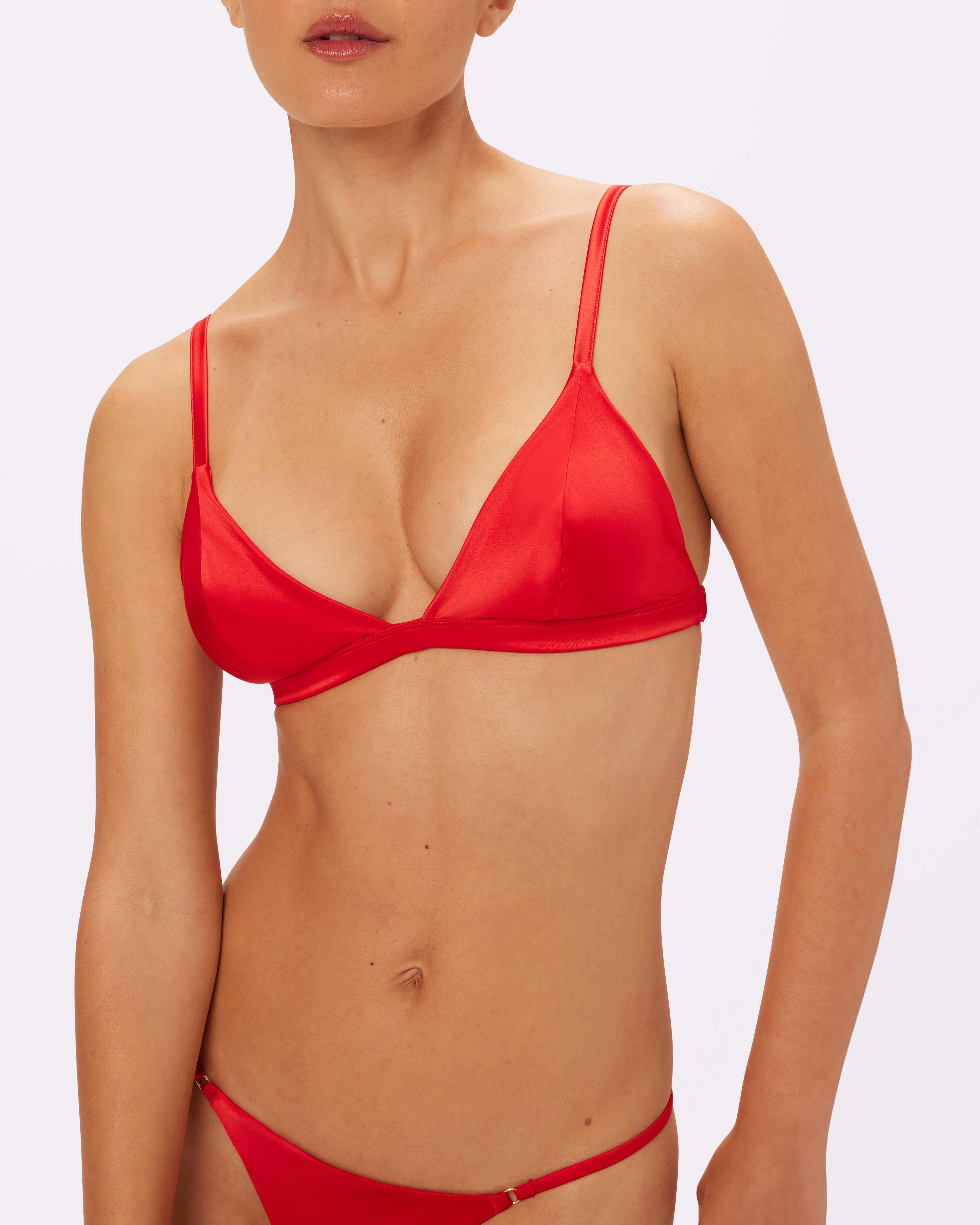 Glow Satin Triangle Bralette in Red Rose