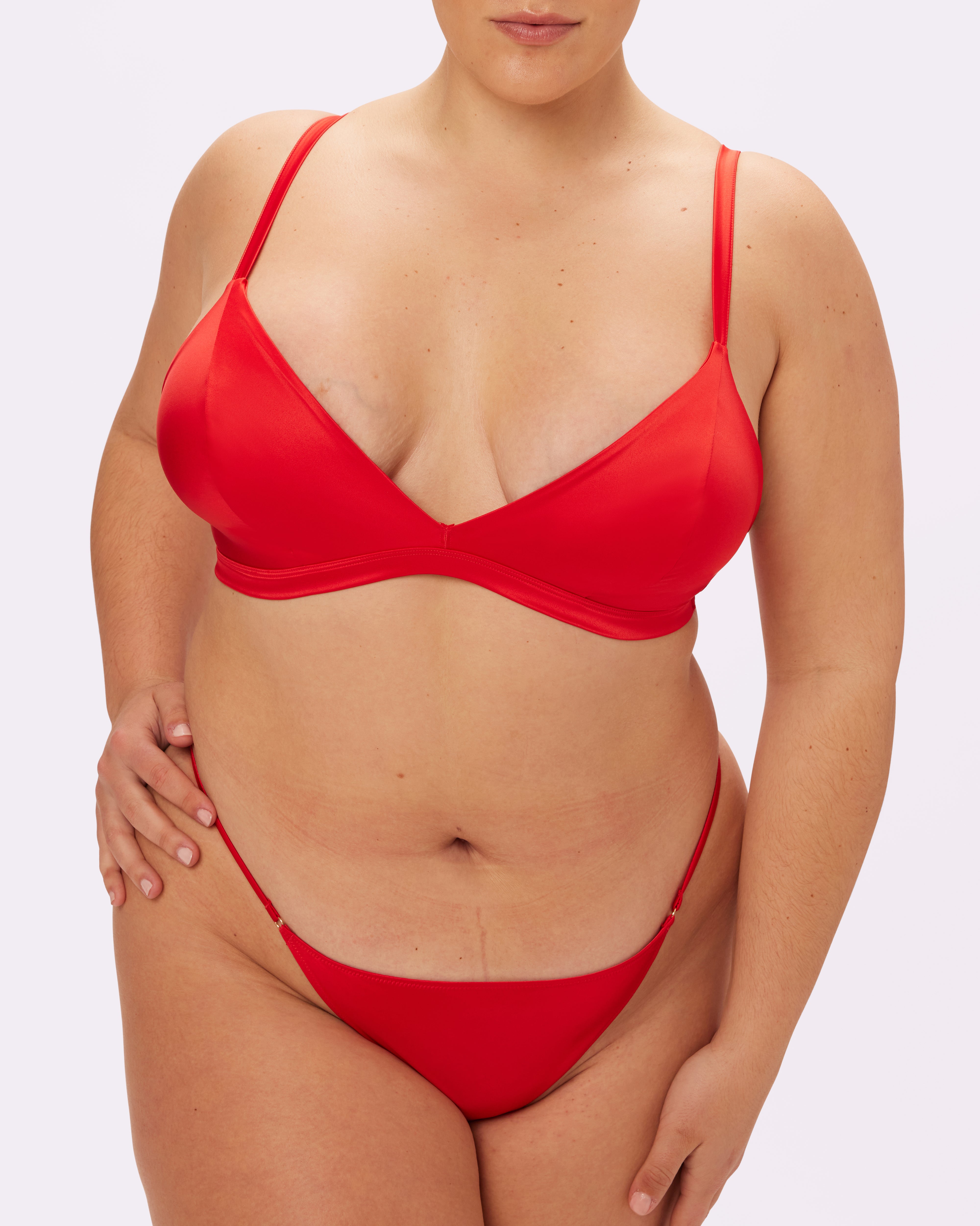 Glow Satin Triangle Bralette in Red Rose