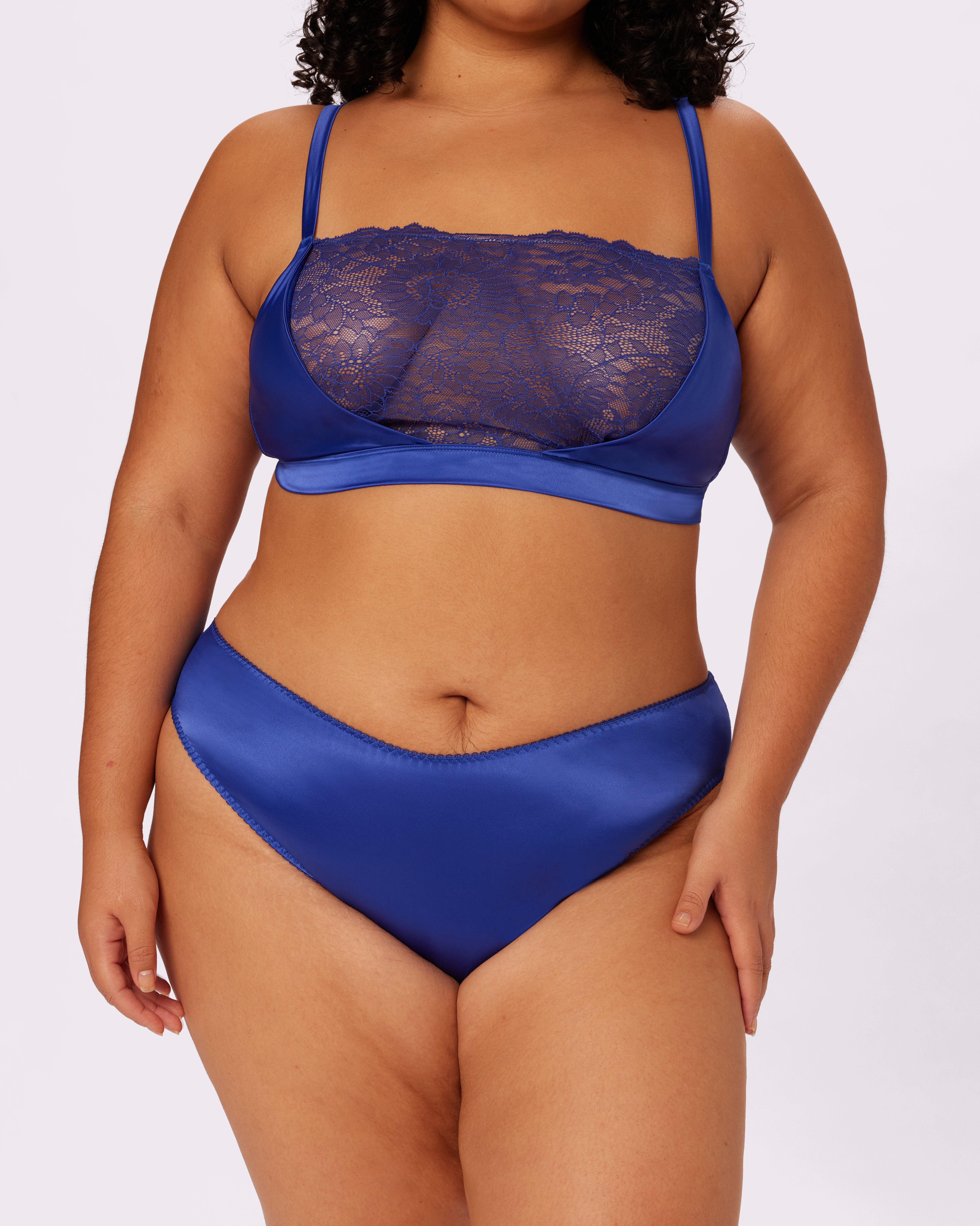 Glow Satin Lace Bralette in True Blue