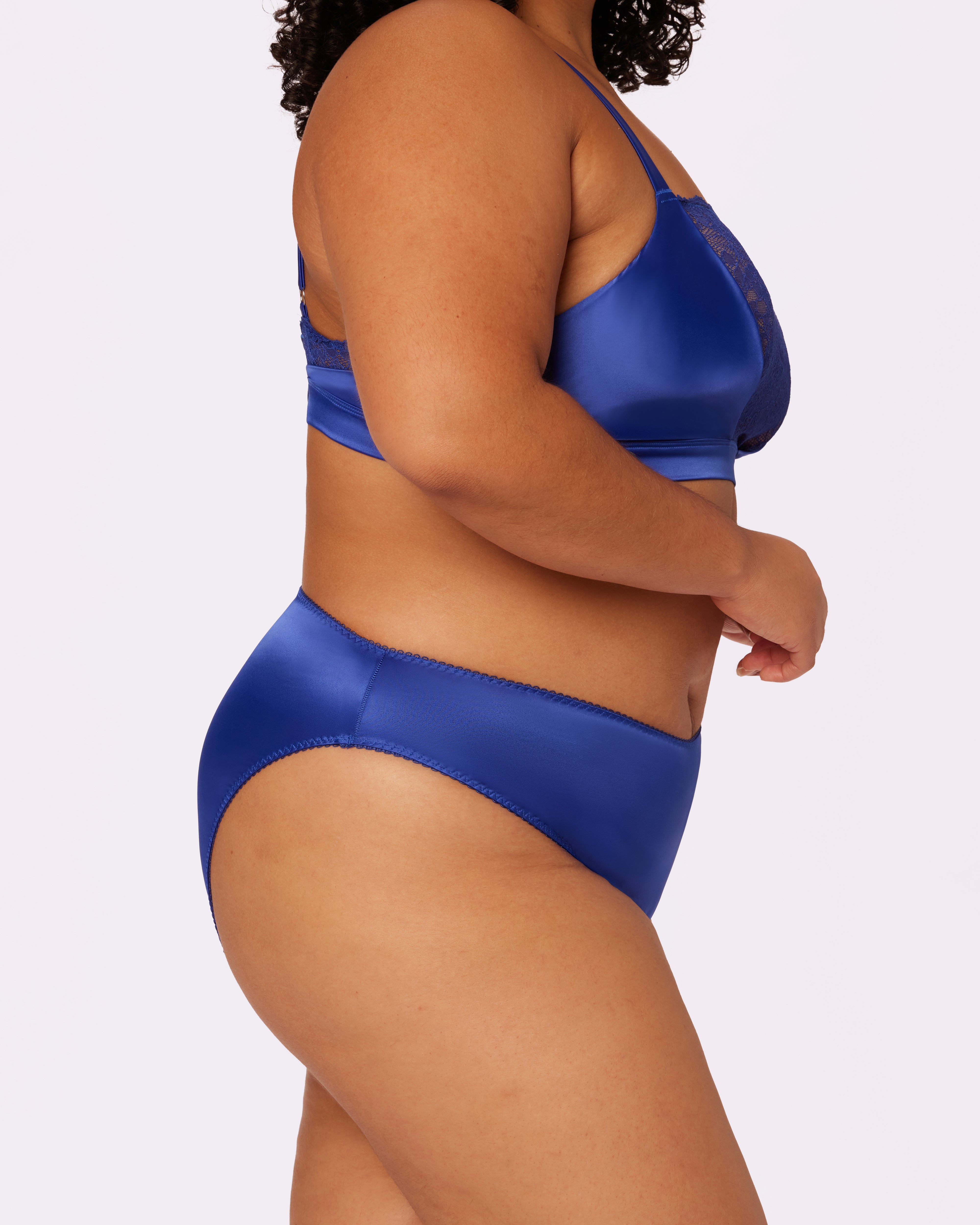 Glow Satin Lace Bralette in True Blue