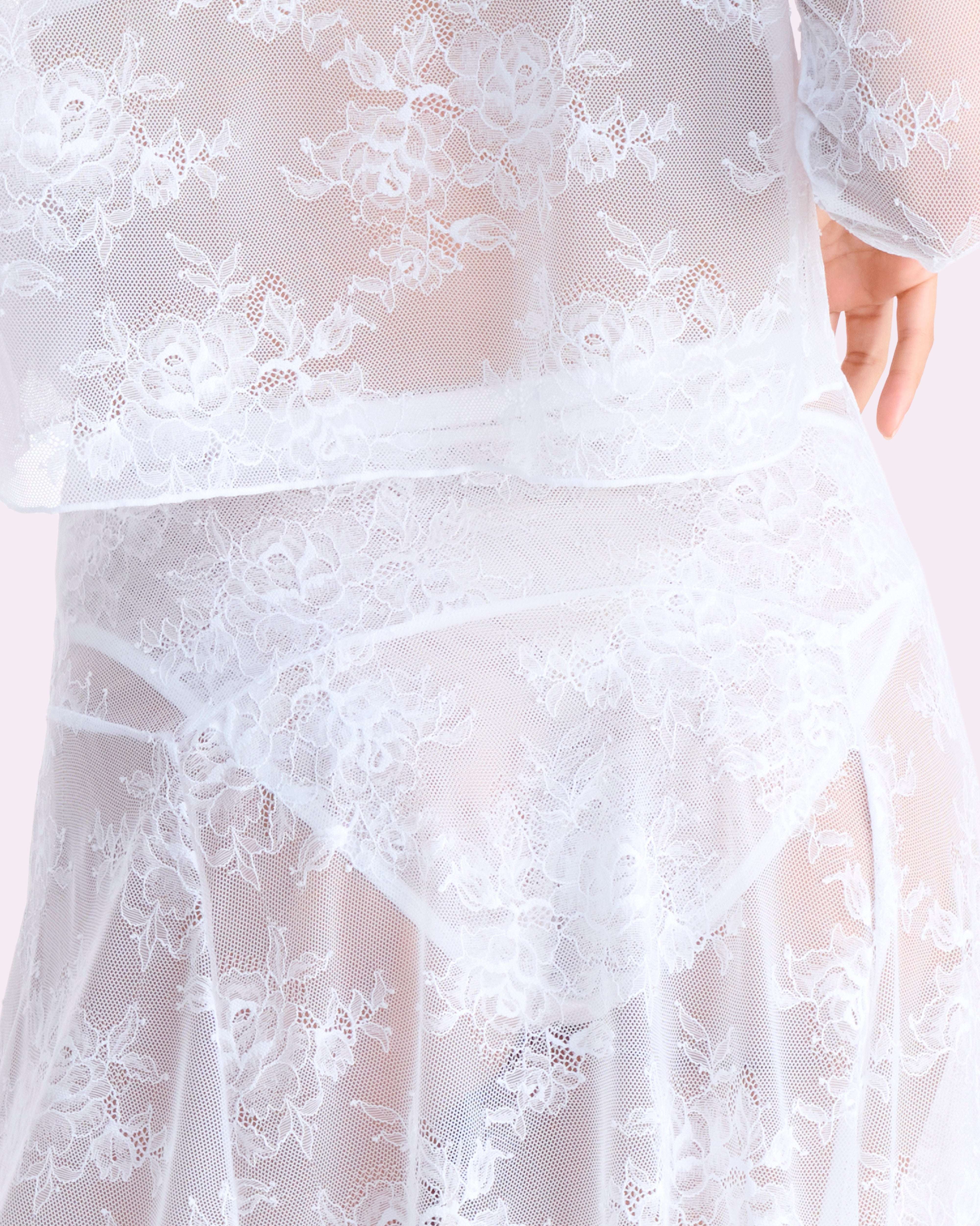 Bright White Lace Midi Skirt - Handkerchief Hem