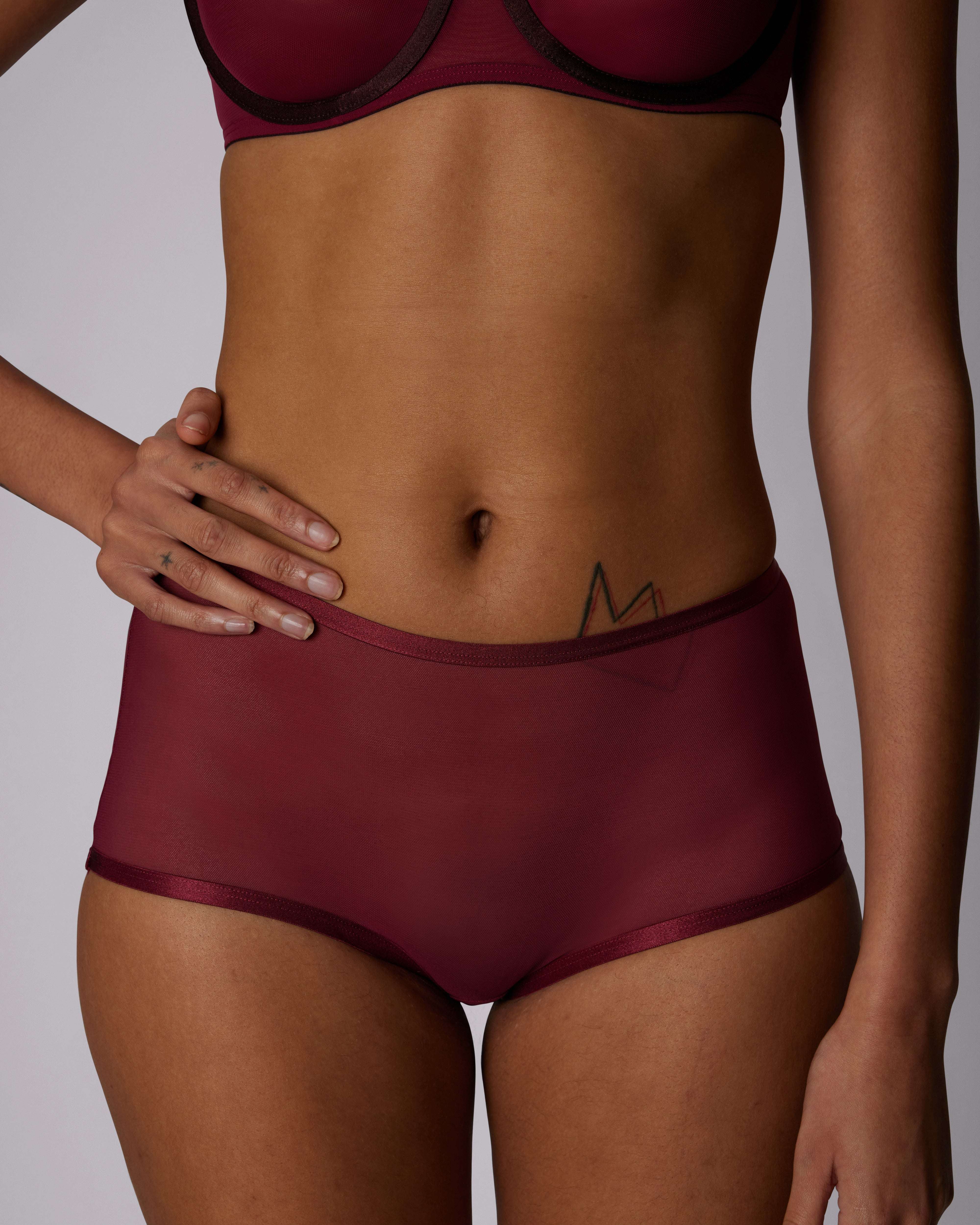 Silky Mesh Boyshort Underwear in Lambrusco