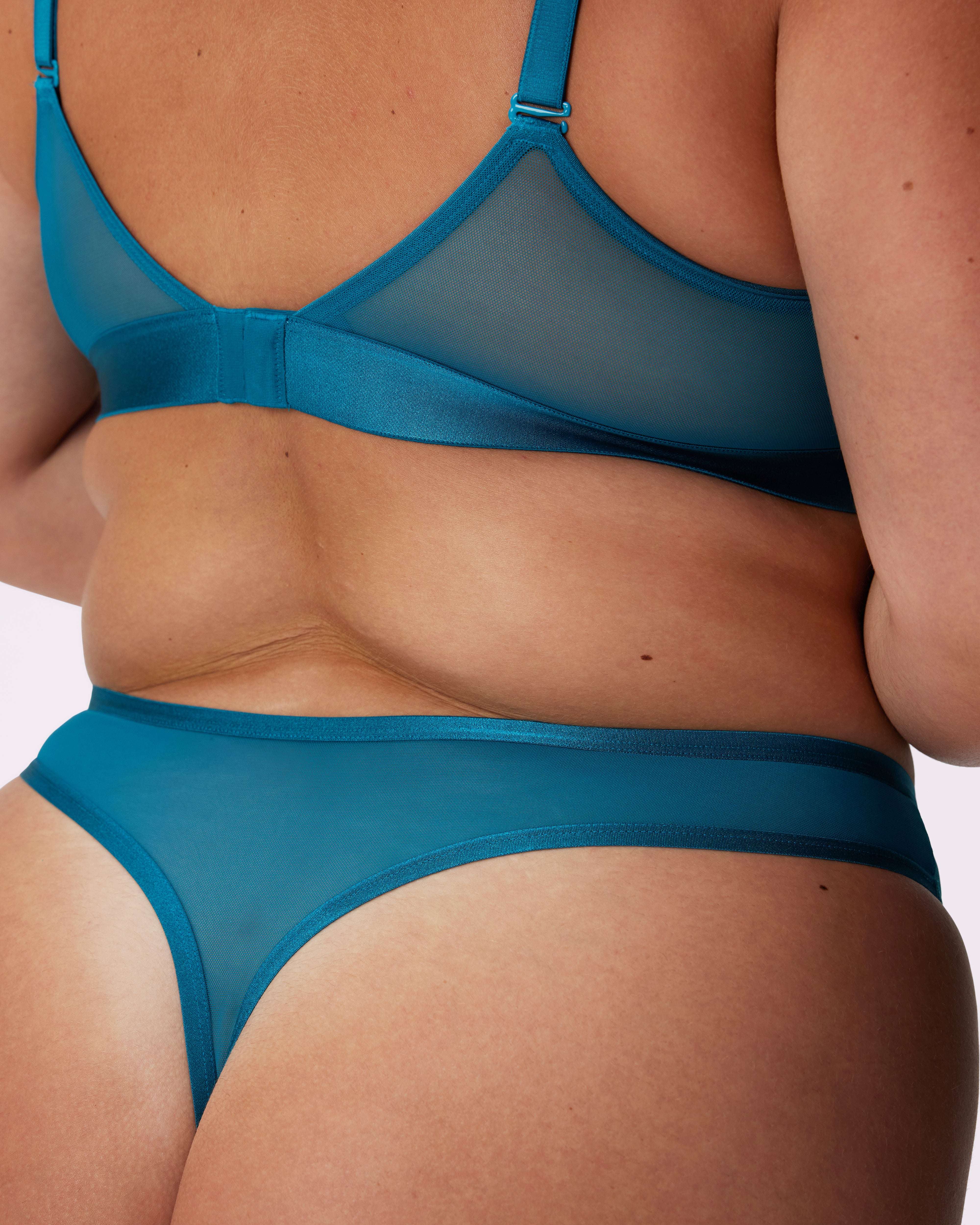 Silky Mesh High-Cut Thong in Lagoon